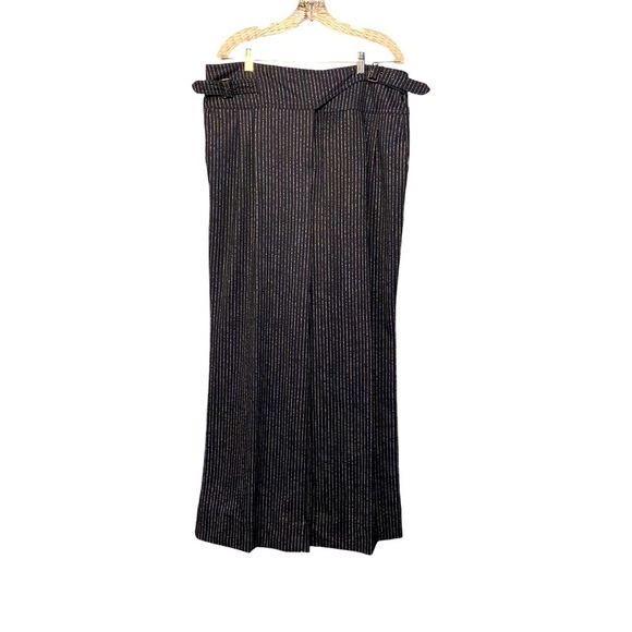 RYEGRASS NAVY CHALK STRIPE HIGH RISE WIDE LEG TROUSER PANTS, US Women size  16 - Picture 1 of 8
